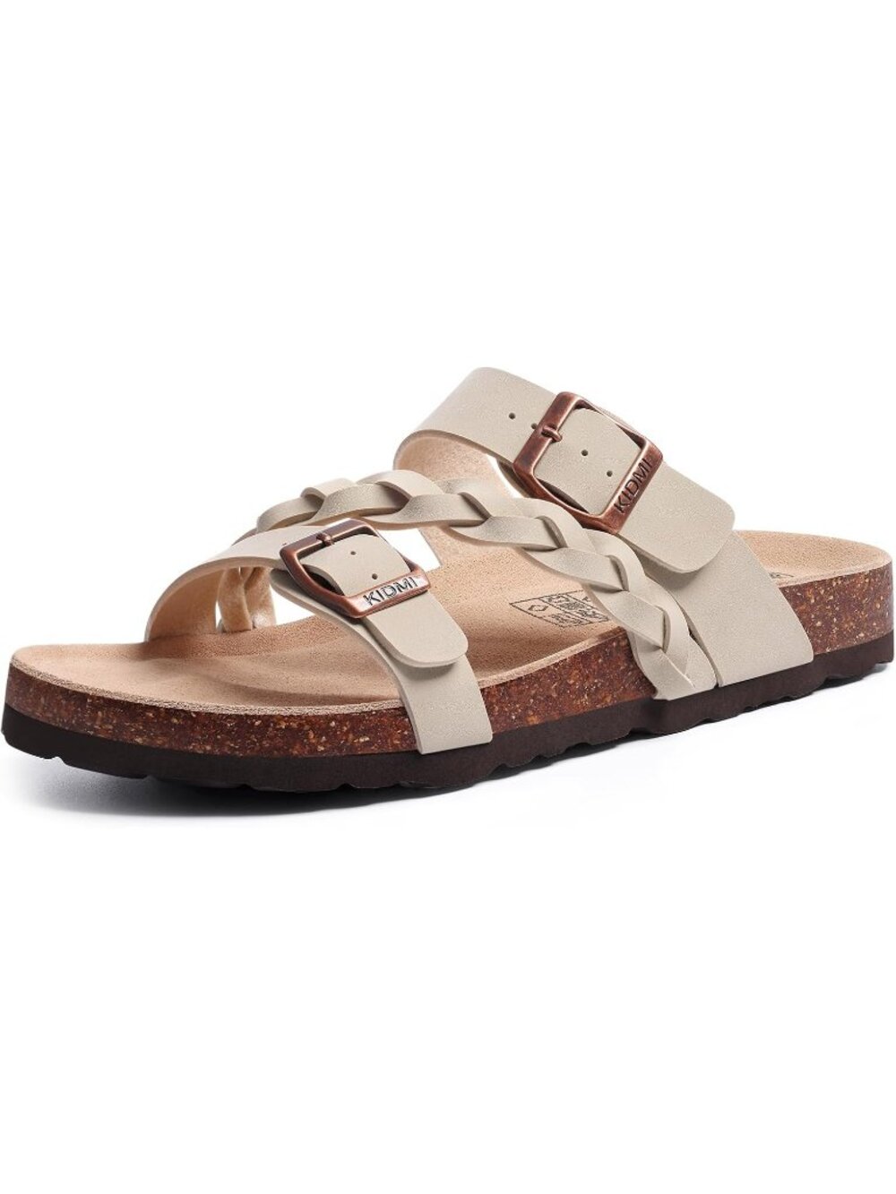 Women's Stone Slide Flat Sandals Cork Footbed Slip-On Adjustable Buckle Shoes